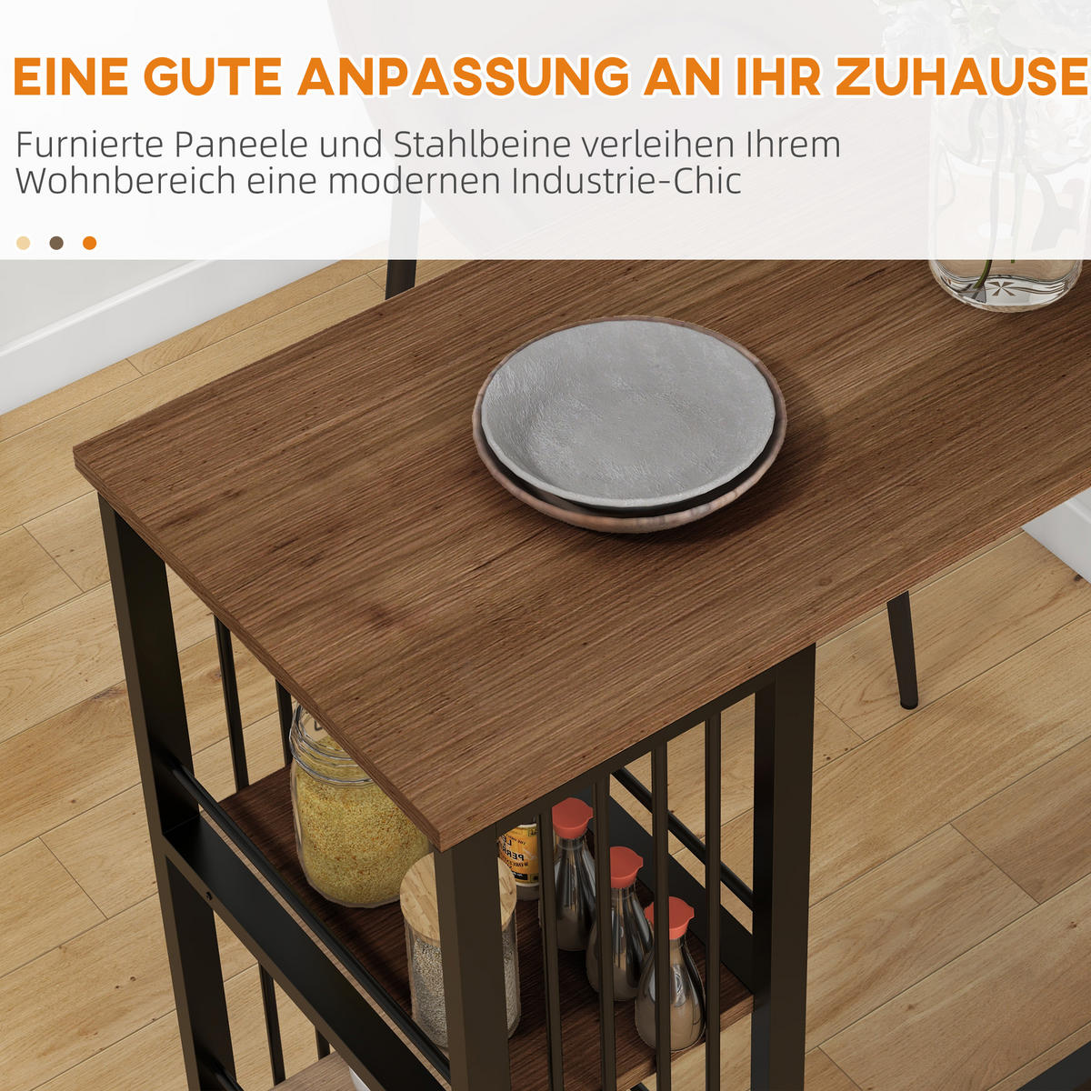 BARTISCH, Spanplatte, Stahl, Braun - Braun, Kunststoff (40/105/120cm) - HOMCOM