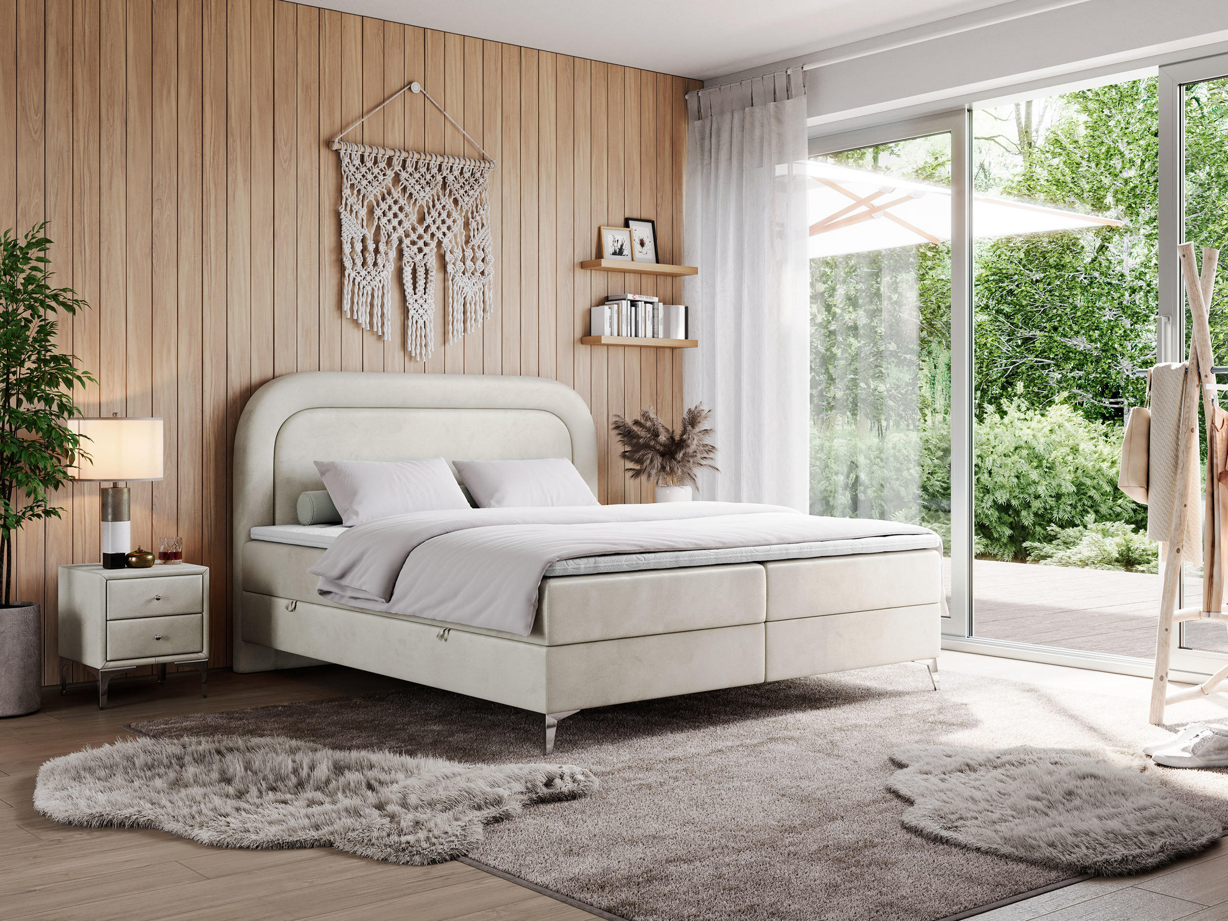 BOXBETT EIRA 120/200 Beige Velvet - H3 - Beige/Silberfarben, Holz/Textil (120/200cm) - MKS
