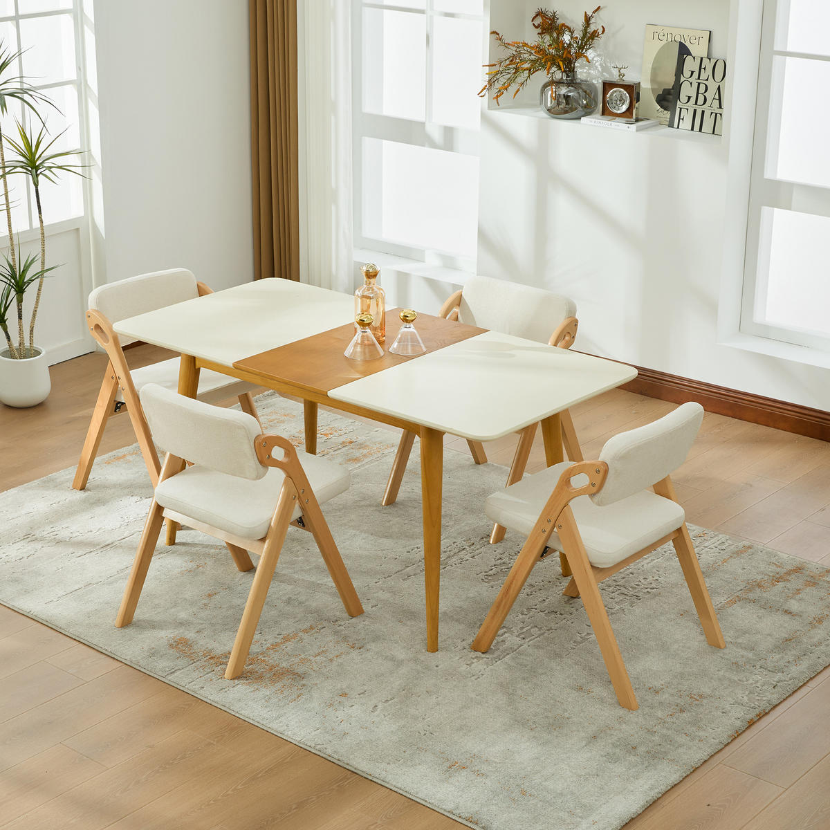 KLAPPSTUHL DE-36858 4er-Set mit Buchenholzgestell Beige - Beige, Holz (52/77/59cm) - ComfortXL