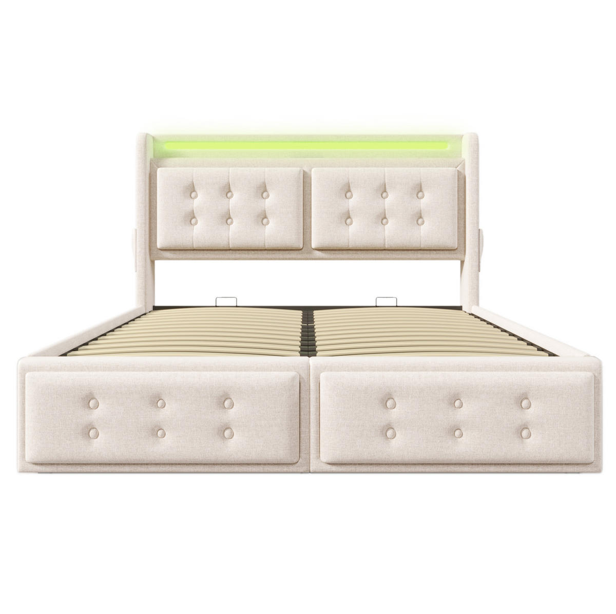 POLSTERBETT 160/200 cm Beige mit LED-Beleuchtung, Stauraum und USB-/Type-C-Anschlüssen - Beige, Textil (160/200cm) - Flora Grace