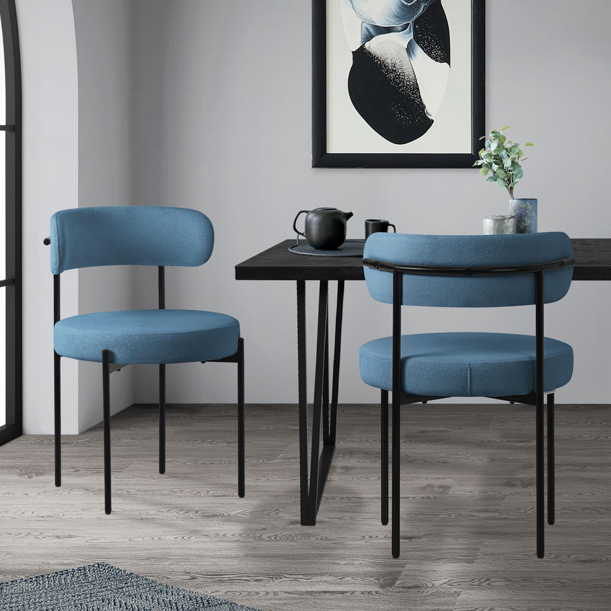 ESSZIMMERSTUHL 2er Set Teddystoff blau - Blau, Metall (53/78/50cm) - ML-DESIGN