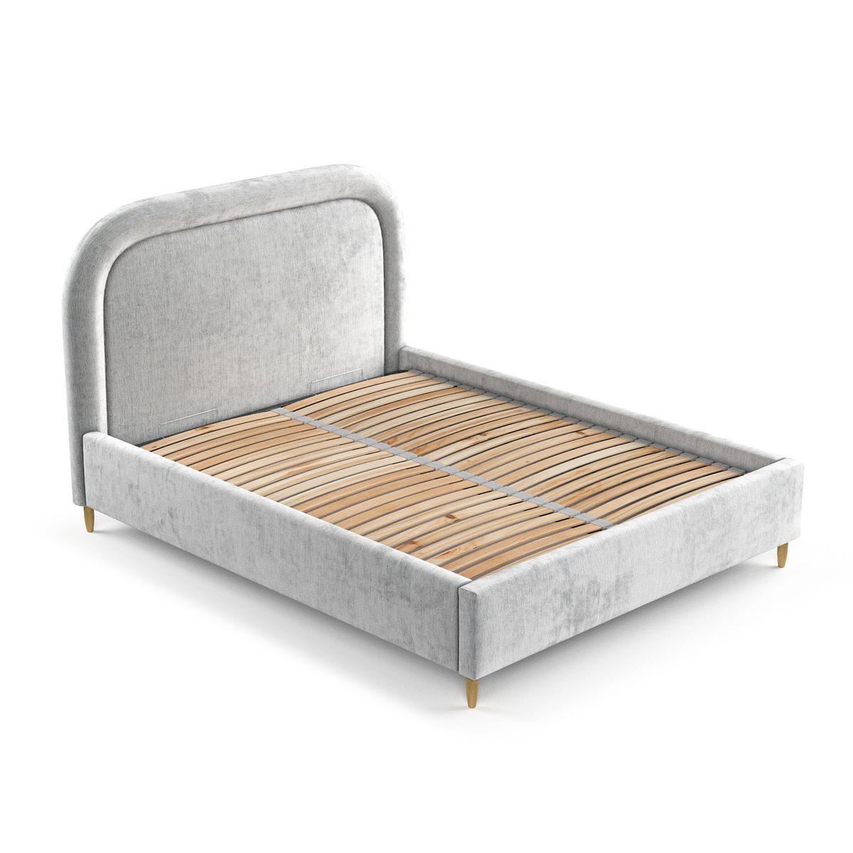 POLSTERBETT Mija Hellgrau 120/200 cm im Chenille-Stoff - Hellgrau/Naturfarben, Holz/Holzwerkstoff (120/200cm) - Maison de Reve