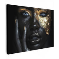 LEINWANDBILD Frau - Gold - Porträt - Schwarz-Weiß - Luxus Wandbilder 80x60 cm - Hellblau, Textil (80/60cm) - MuchoWow