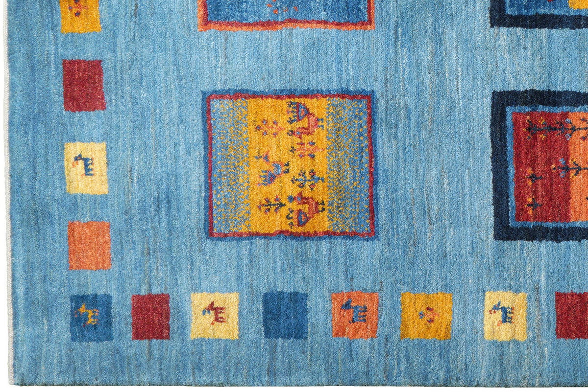 TEPPICH Rizbaf Blau 204/150 cm Schurwolle - Blau, Textil (150/204cm) - Looma