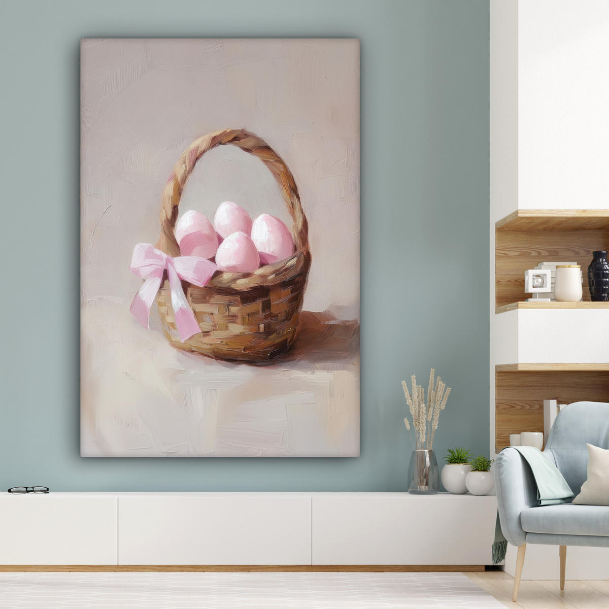 SLIKA NA PLATNU Košara 90x140 cm - bež, tekstil (90/140cm) - MuchoWow