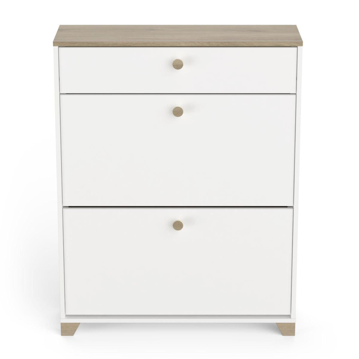 SCHUHMÖBEL 2 Klappen und 1 Schublade Kronberg Eiche und Weiß Dekor - L80,8 cm - Weiß, Holzwerkstoff (24.4/104.3/80.8cm) - Calicosy