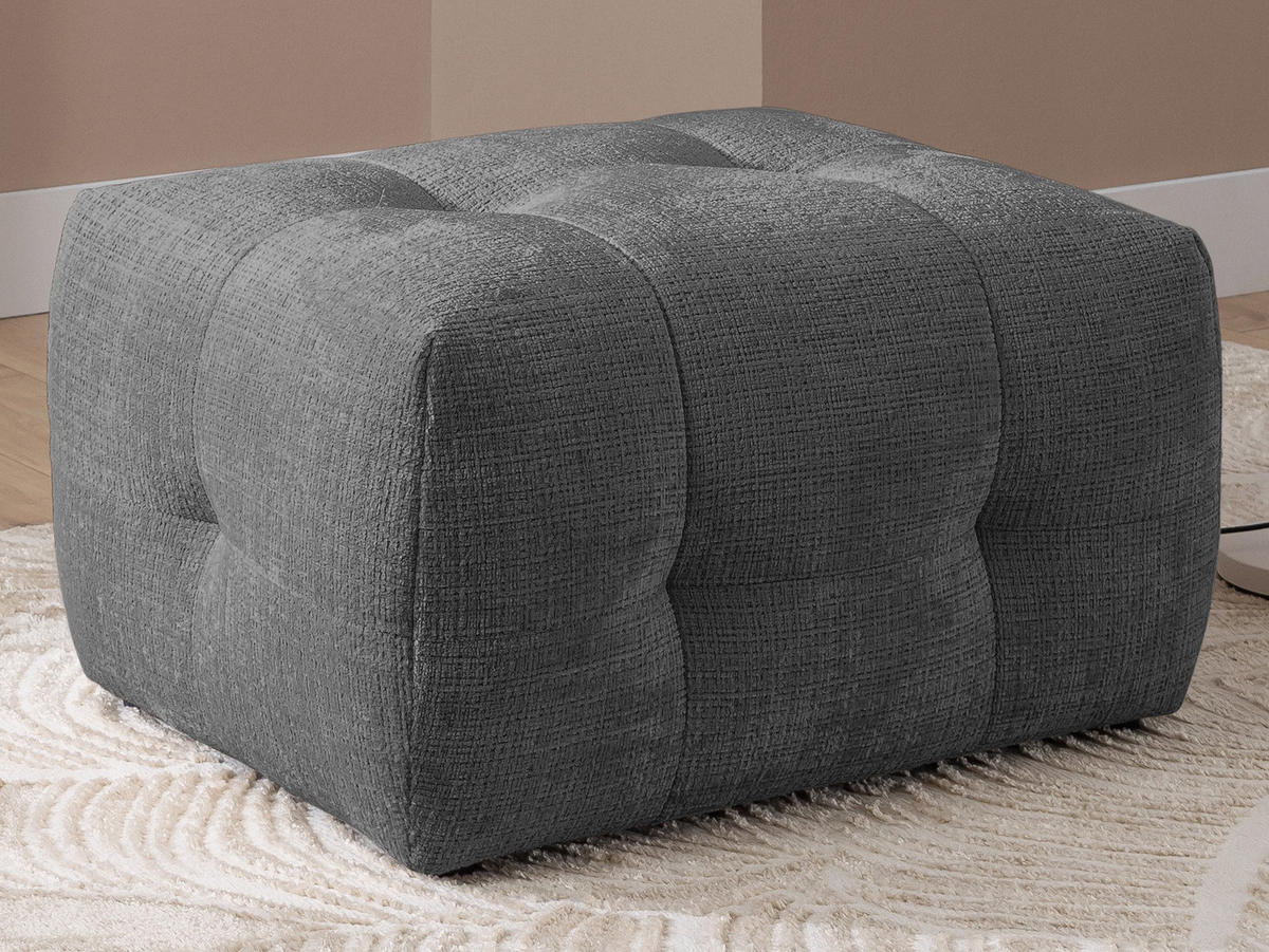 ECKSOFA inkl. Hocker Kozy im Bumpy-Design mit Schlaffunktion und fester Rückenlehne aus weichem Grau Chenille-Stoff - Ottomane rechts - Schwarz/Grau, Holz/Kunststoff (234/161cm) - S-Style Möbel