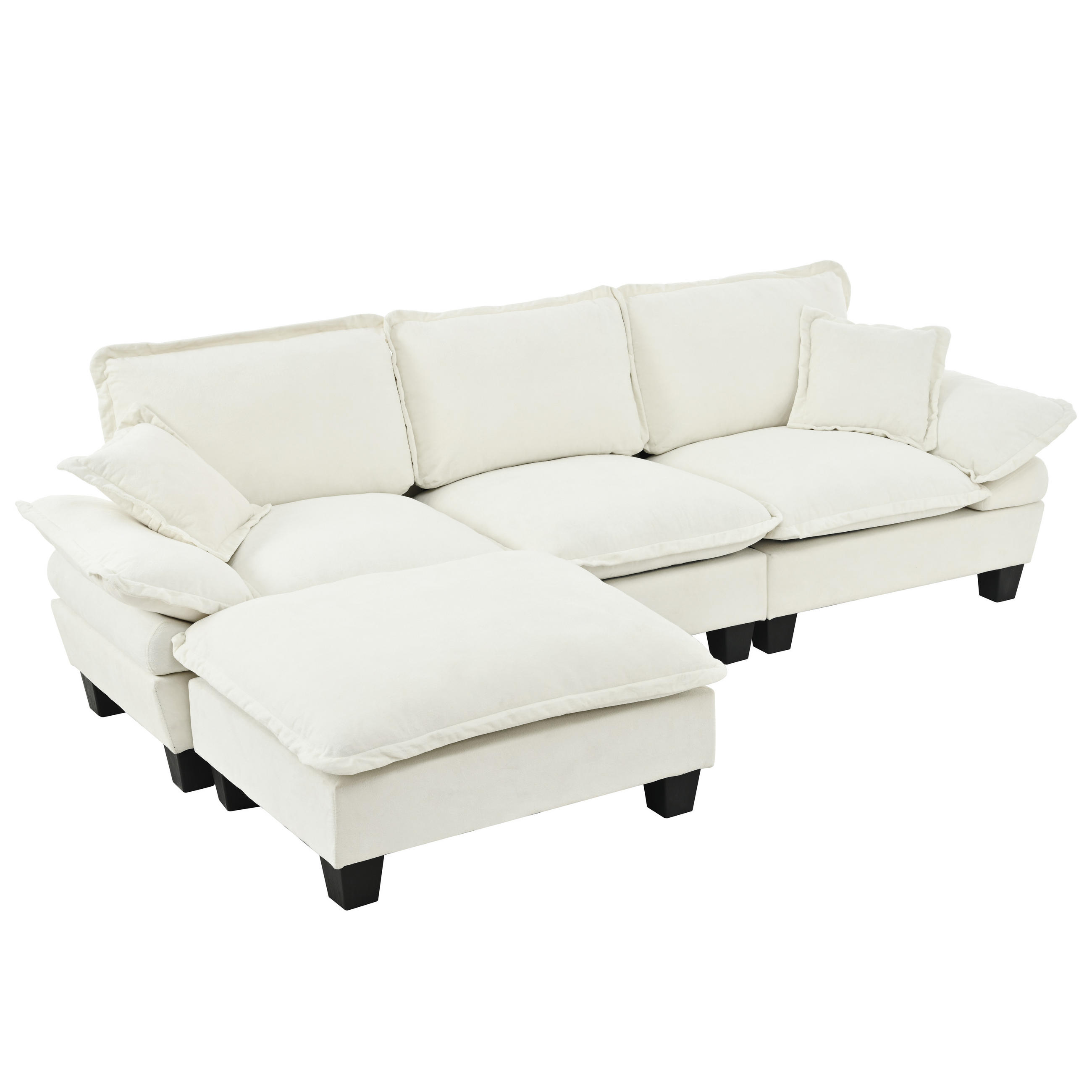 ECKSOFA 263/151/90 cm beige aus Chenille mit Ottomane - Beige, Textil (151/263cm) - OKWISH