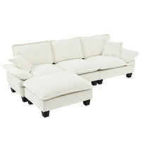 ECKSOFA 263/151/90 cm beige aus Chenille mit Ottomane - Beige, Textil (151/263cm) - OKWISH