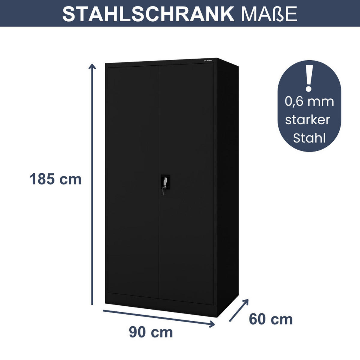 AKTENSCHRANK abschließbar KADO Flügeltüren 185x90x60cm Schwarz - Schwarz, Metall (90/185/60cm) - DELUKE