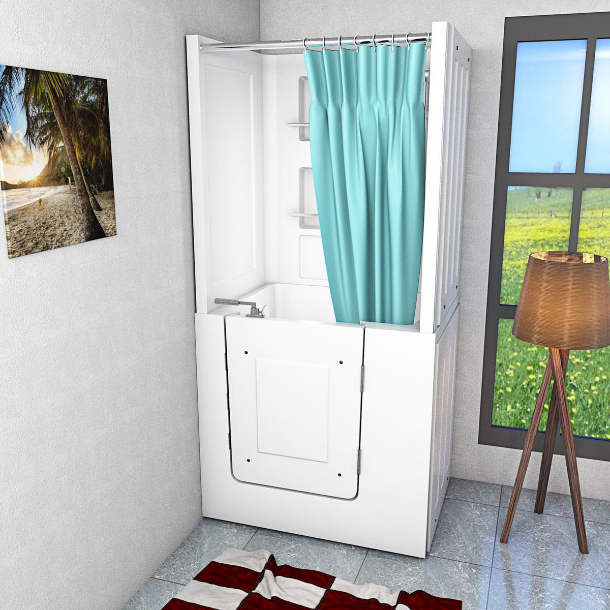 DUSCHE mit Sitzwanne und Tür S02D-TH-A-R - Weiß, Glas/Kunststoff (78/100/205cm) - AcquaVapore by Sandra Jentho