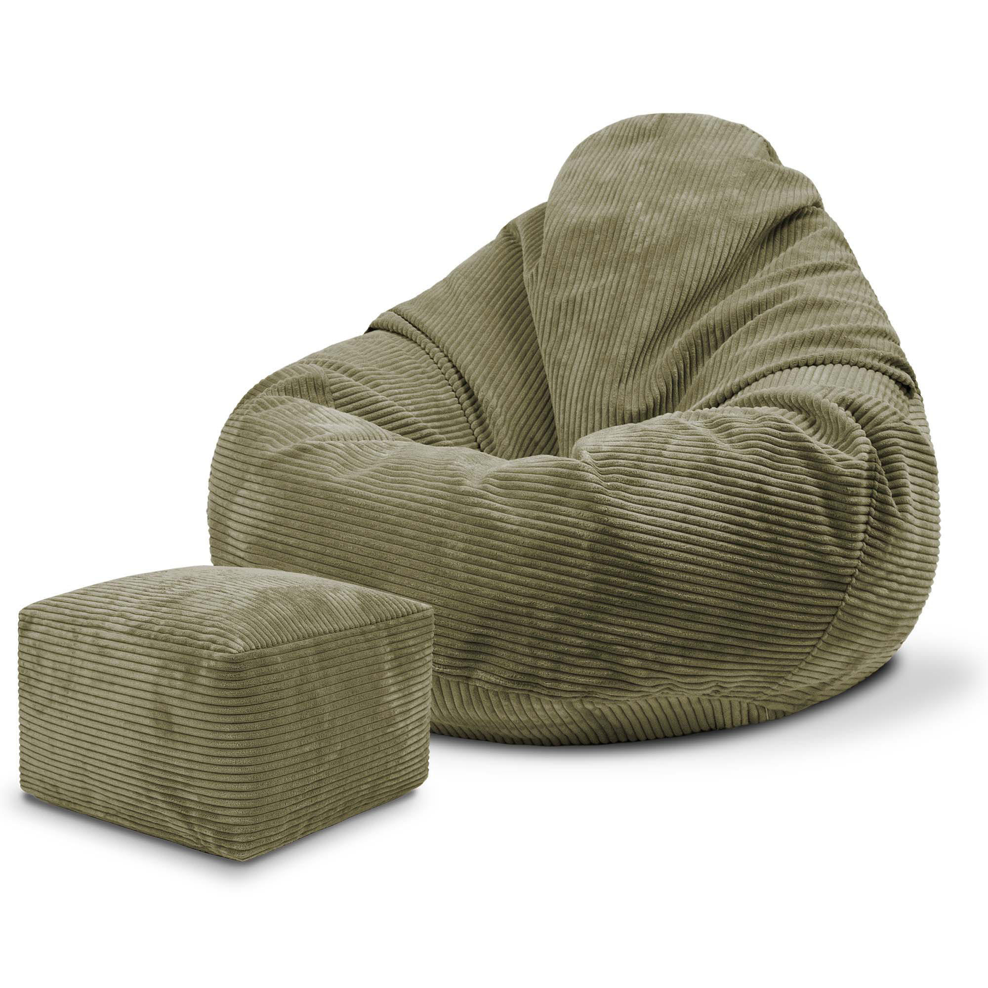 SITZSACK PARADISE MIT FUßSTÜTZE Kordsamt 2-tlg Dark Olive S - Olivgrün/Grün, Textil (70/70/70cm) - Dreamroots
