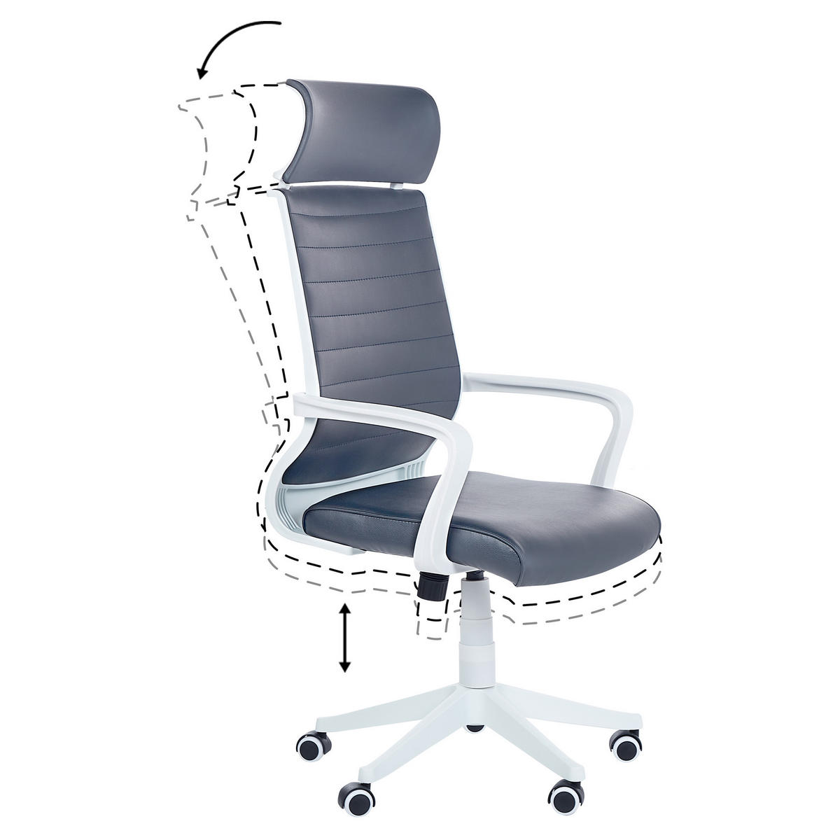 BÜROSTUHL Kunstleder Grau Leader - Grau, Kunststoff/Textil (63/114/63cm) - Beliani