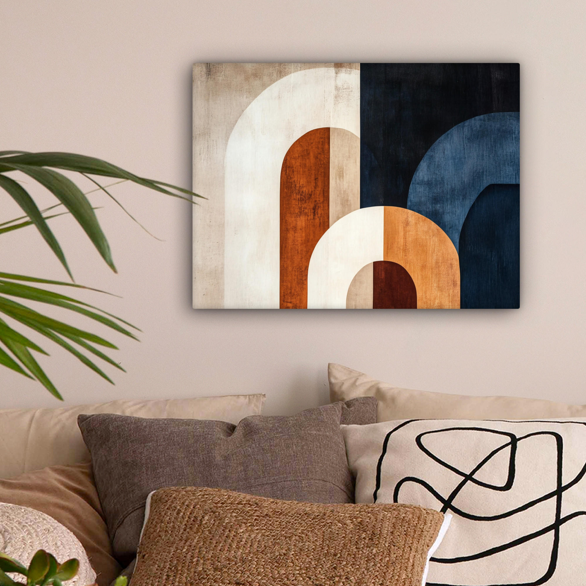 LEINWANDBILD Abstrakt - Formen - Dunkelblau 40x30 cm - Cognac, Textil (40/30cm) - MuchoWow