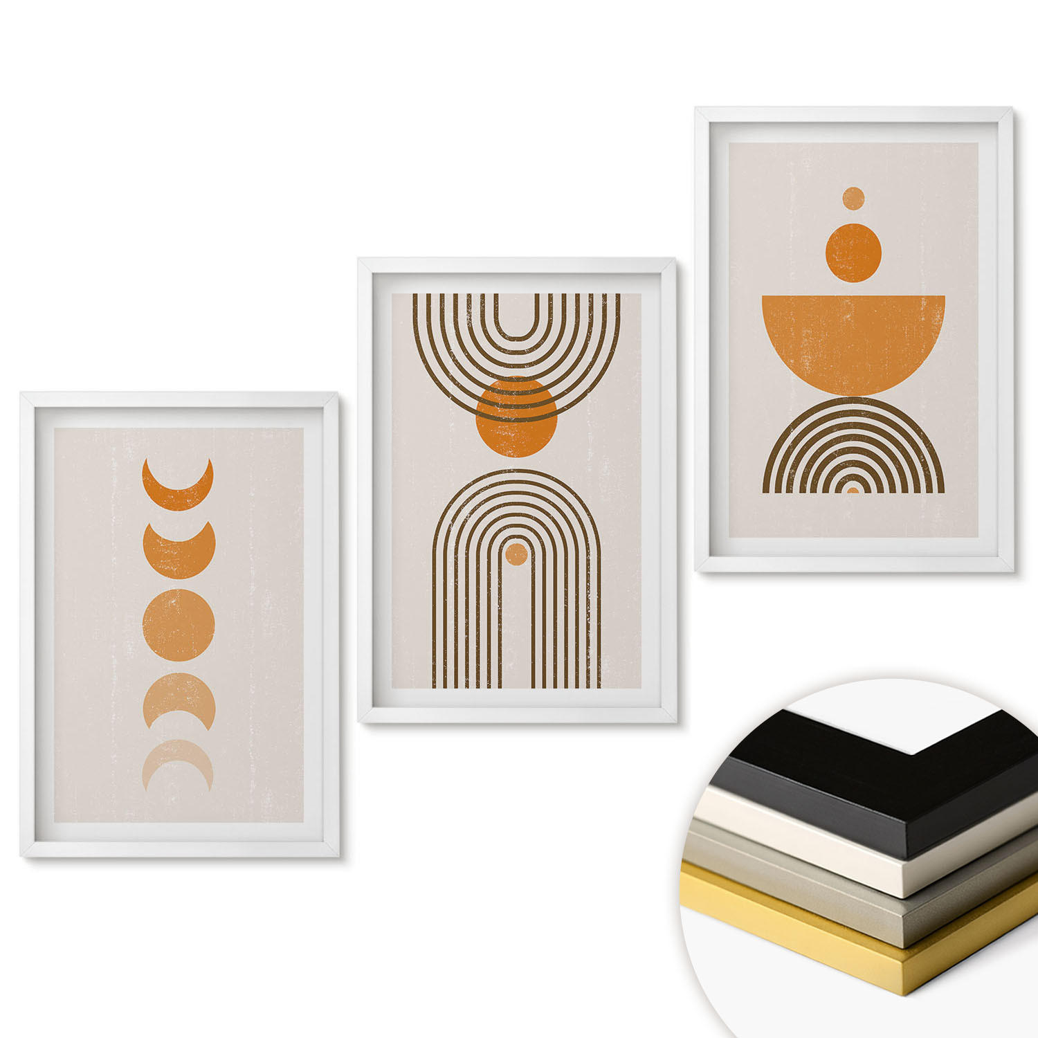 WANDBILDER 3er-Set - 40x60 cm Weißer Rahmen - Boho-minimalistische Dekorationen - Weiß, Kunststoff (40/60cm) - ArtPrintCave