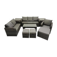 GARTENSOFA SET mit rechteckigem COUCHTISCH Polyrattan 9-Sitzer Dunkelgrau - Dunkelgrau/Grau, Glas/Kunststoff - Fimous