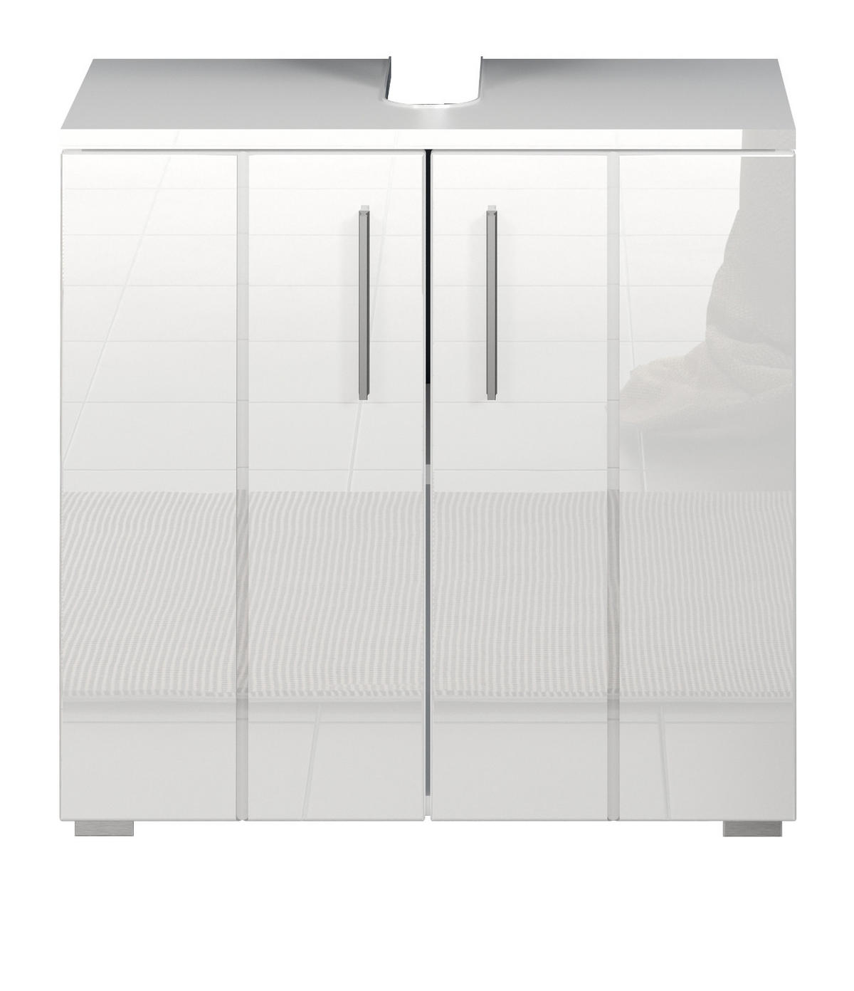 WASCHBECKENUNTERSCHRANK weiß Hochglanz, Badschrank 60 x 58 cm - Weiß Hochglanz/Silberfarben, Holzwerkstoff/Kunststoff (60/58/34cm) - Top.Furn