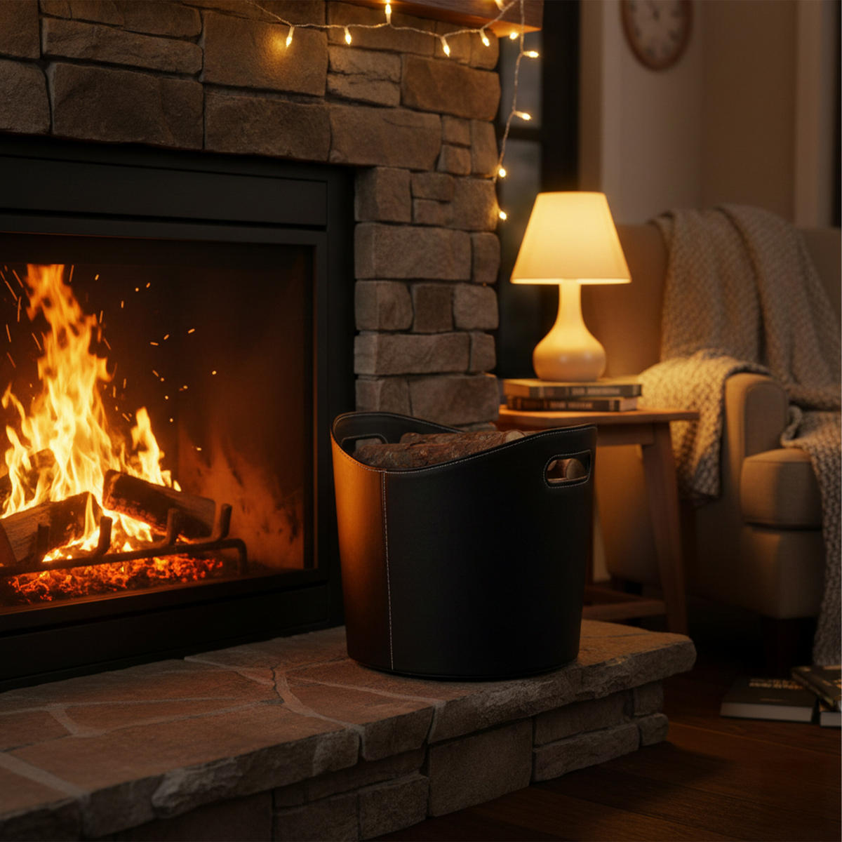 HOLZKORB - Schwarz, Wellpappe/Kunststoff (39.5/31.5/38cm) - Relaxdays