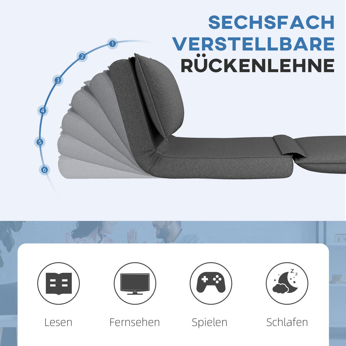 BODENSOFA 4-in-1 Klappbar Schlafsofa, Dunkelgrau - Dunkelgrau, Textil (76/71/75cm) - HOMCOM