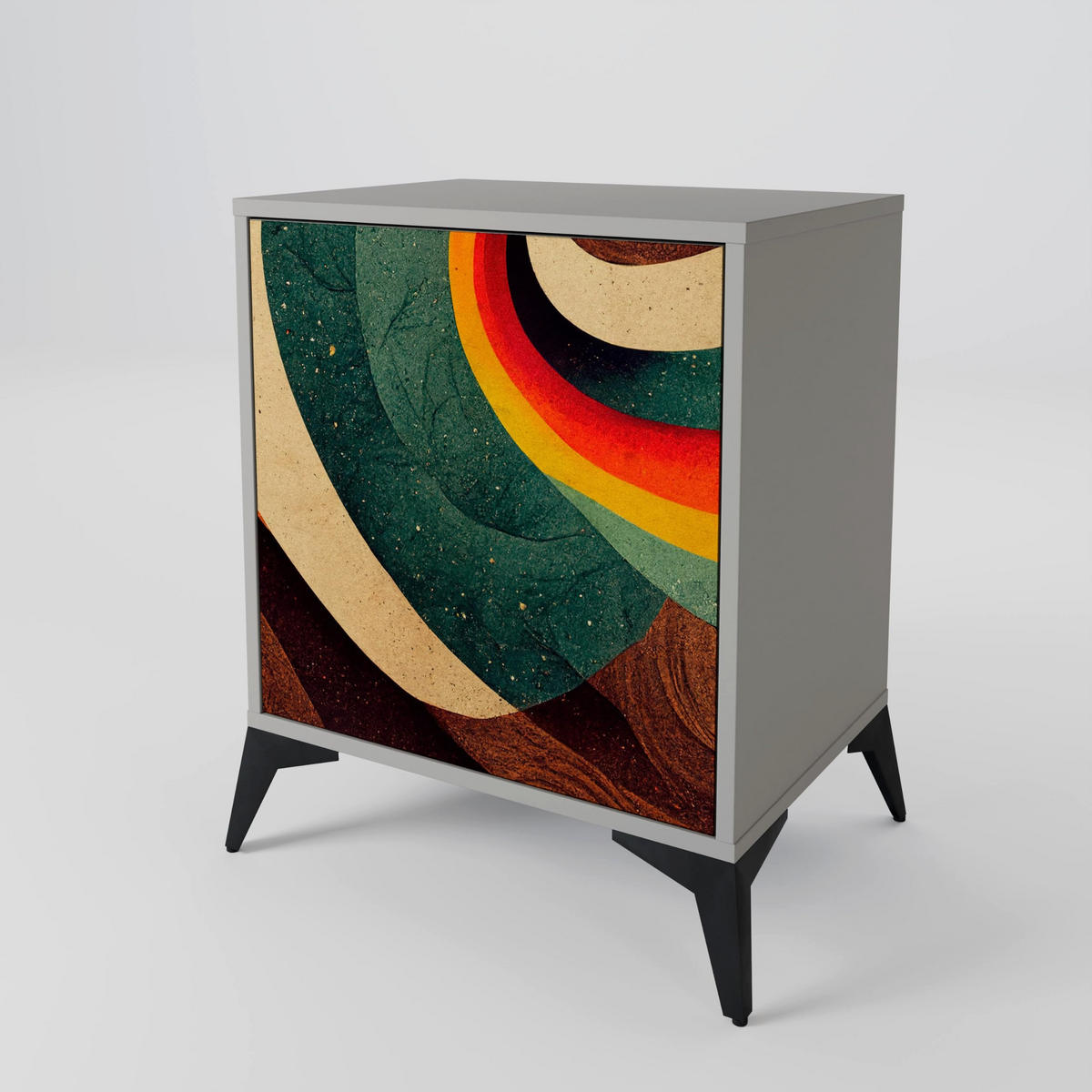 SIDEBOARD COLORFUL STRANDS, Grau, 57,5x42x75,5 cm, Goldfarbene Metallfüße - Goldfarben/Multicolor, Holzwerkstoff/Metall (57.5/75.5/42cm) - SpaceRebels