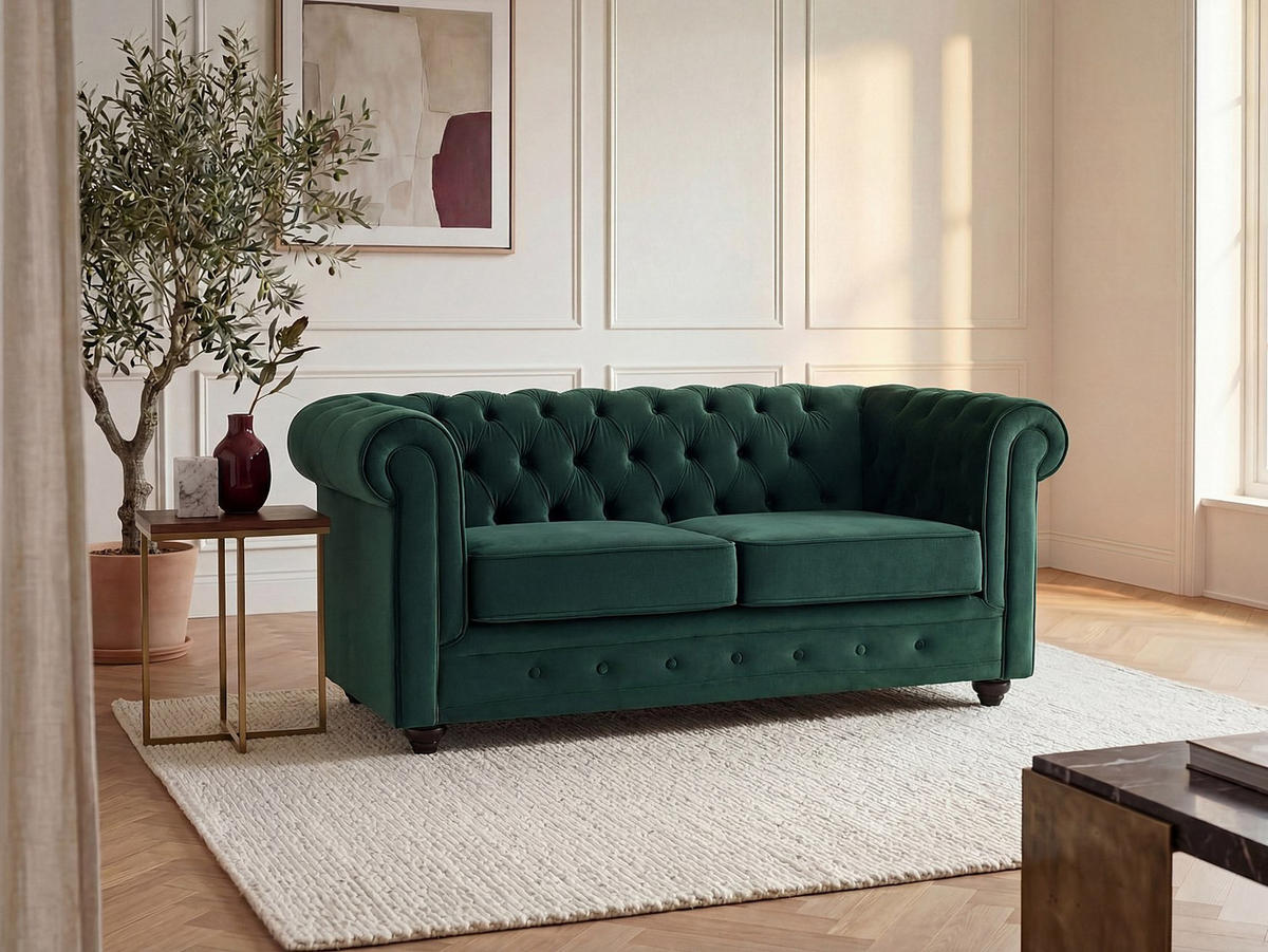 SOFA ohne Schlafmöglichkeit - 2 Personen-Sitzer - Samt, Stoff - Grün - - Grün, Textil (168/72/88cm) - Vente-Unique