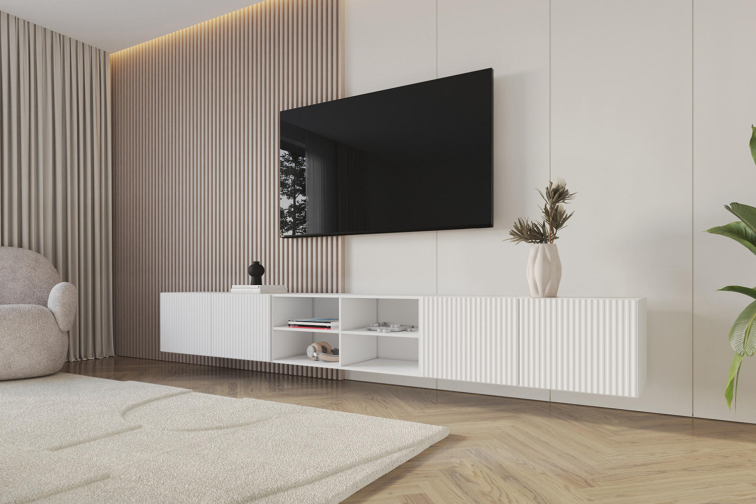 LOWBOARD NOA-2-W 3x100x40x41 cm - Weiß - Weiß, Holzwerkstoff (300/40/41cm) - ALTDECOR