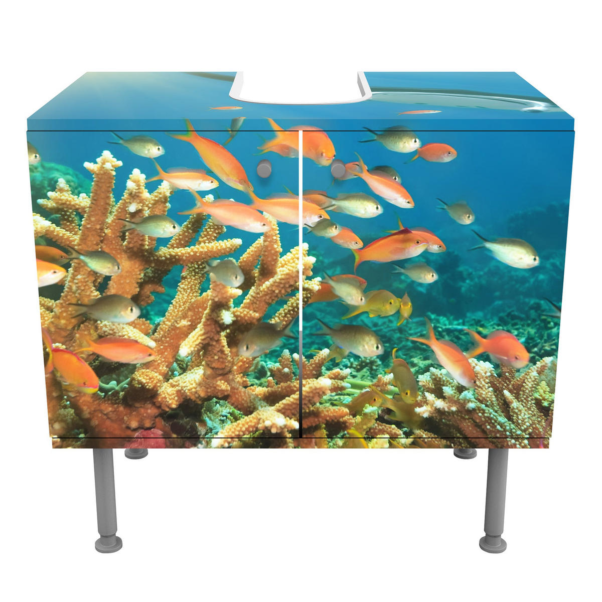 WASCHBECKENUNTERSCHRANK Korallenriff 60/55/35 cm - Multicolor, Holzwerkstoff (60/55/35cm) - Bilderwelten