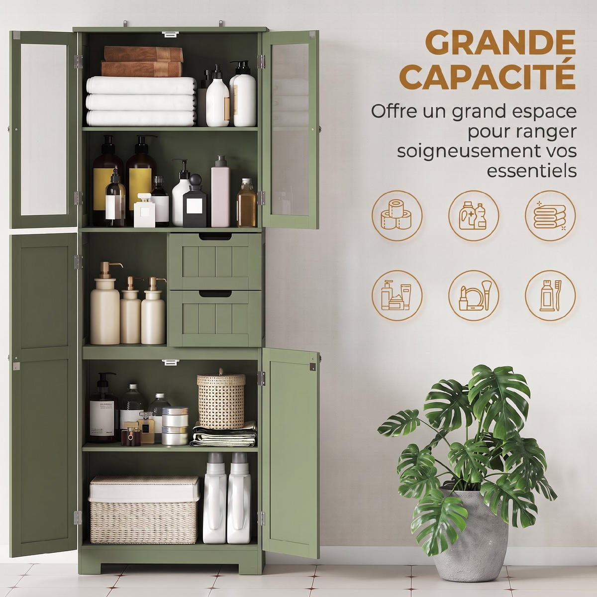 HOCHSCHRANK Grün 60/30/170 cm - Grün, Fell (30/170/60cm) - PANGIVO
