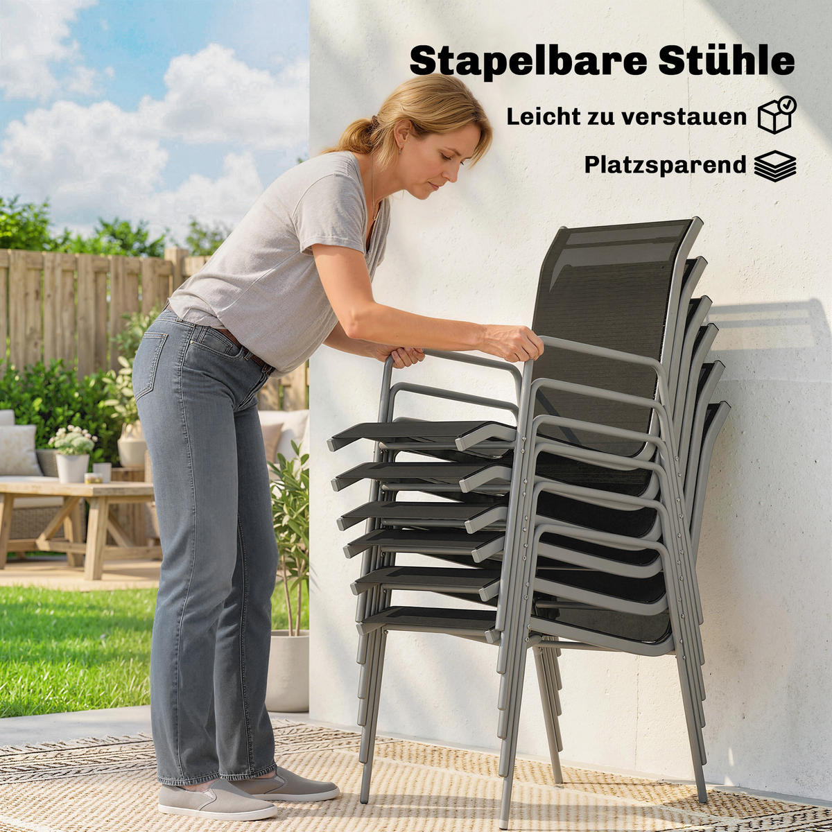 OUTDOOR-ESSGRUPPE 7er Set Metall Netzstoff Silber Schwarz - Silberfarben/Schwarz, Metall - Outsunny