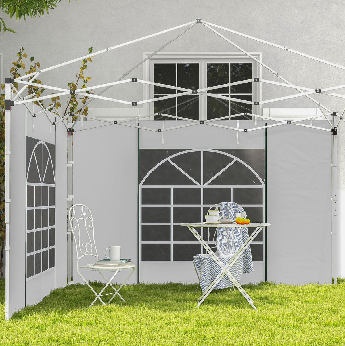 PAVILLONS aus Polyester 295x195 cm in Weiß mit Fenster & Reißverschlusstür - Weiß, Textil (195/195/295cm) - Modfu