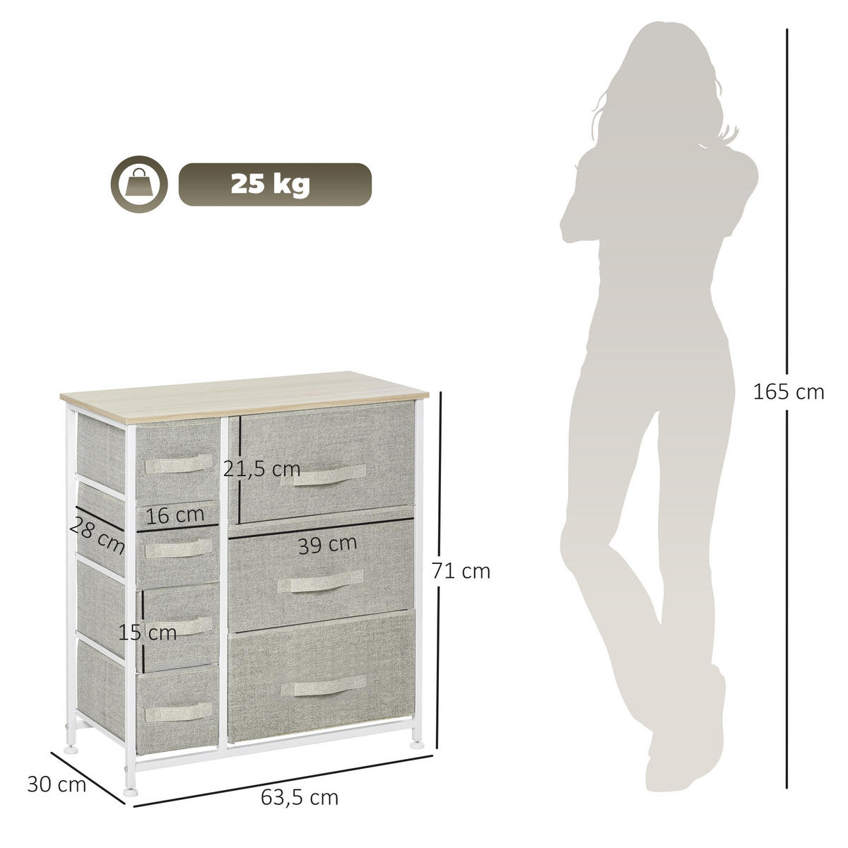 KOMMODE Grau Weiß 63,5/30/71 cm - Grau, Holzwerkstoff (63.5/71/30cm) - PANGIVO