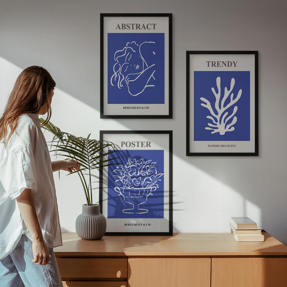 WANDBILDER 3er-Set - 40x60 cm Schwarzer Rahmen - Stilvolle blaue Poster - Schwarz, Kunststoff (40/60cm) - ArtPrintCave