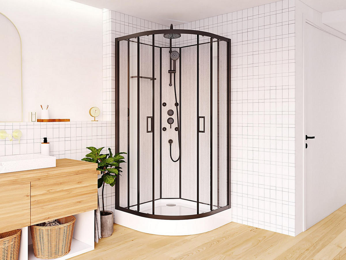 DUSCHKABINE mit Hydromassage - Bambusfasern - Schwarz matt - 80 x 80 x 225 cm - ZALIFA - Schwarz, Glas (80/80/200cm) - Vente-Unique