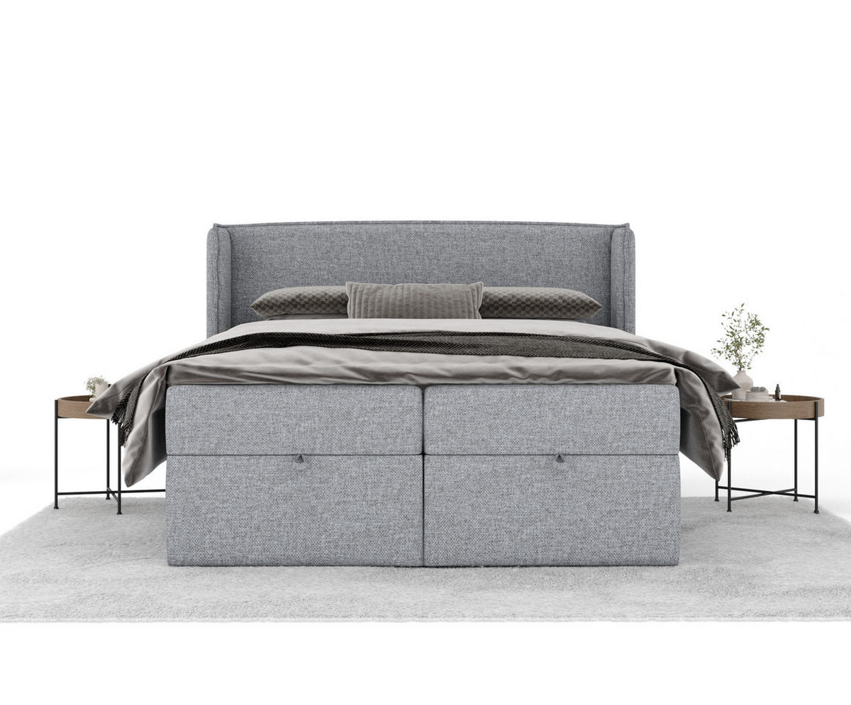 BOXBETT Passion Grau 140/200 cm mit Matratze und Topper - Schwarz/Grau, Holz/Holzwerkstoff (140/200cm) - Maison de Reve