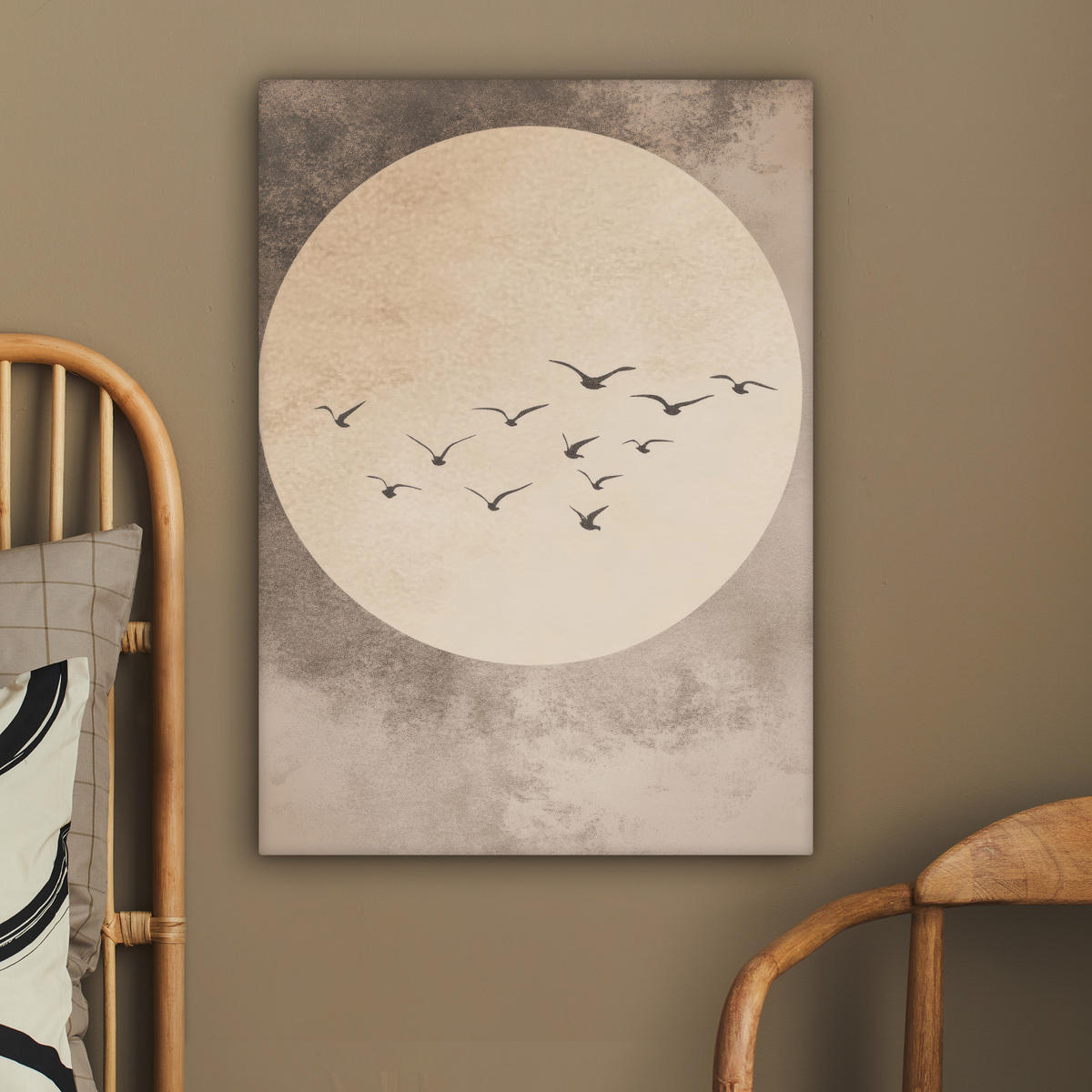 LEINWANDBILD Vogel - Beige - Japanisch 60x80 cm - Taupe, Textil (60/80cm) - MuchoWow