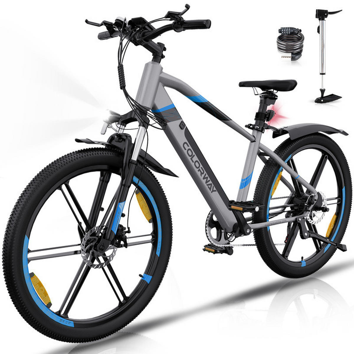 E-BIKE Mountain BK7S für Damen & Herren, 7 Gang, bis zu 90km - Grau, Metall (24cm) - COLORWAY