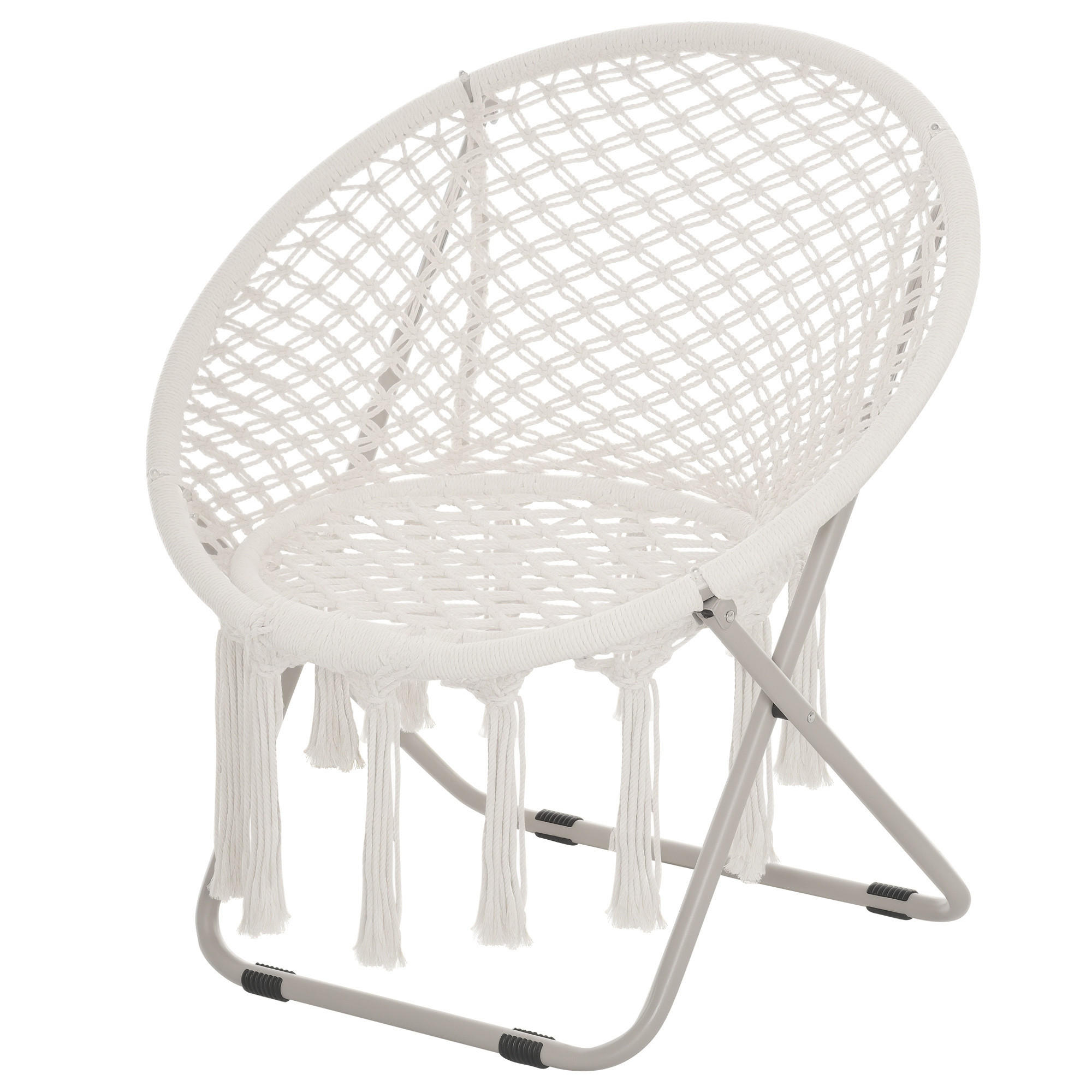 GARTENKLAPPSESSEL DE-17759 mit Makramee-Fransen Beige - Beige, Metall (64/74/77cm) - ComfortXL