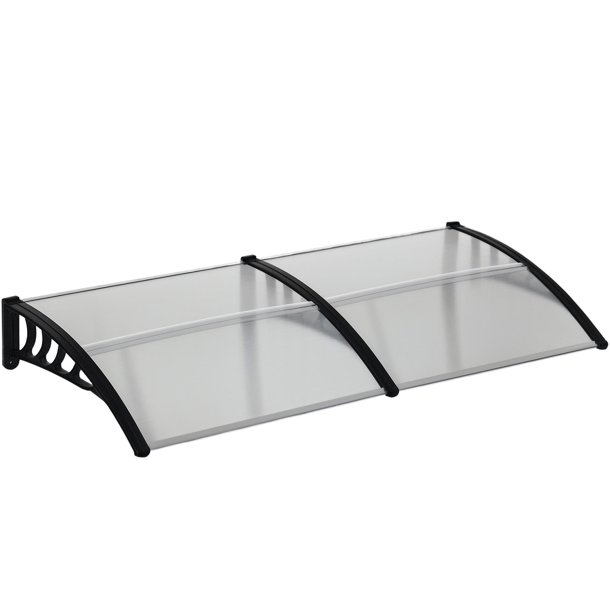 TÜRÜBERDACHUNG DE-07490 wetterfest mit Polycarbonat und Aluminium Schwarz - Transparent/Schwarz, Kunststoff/Metall (96/27/200cm) - ComfortXL