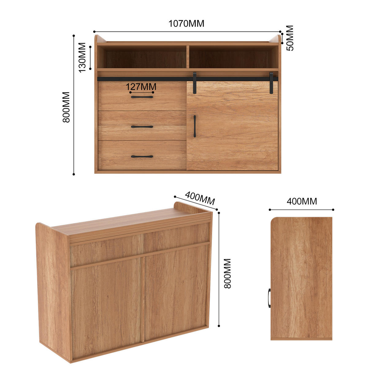 SIDEBOARD in 107/80/40cm - Naturfarben, Holzwerkstoff/Metall (107/80/40cm) - HOMAVO