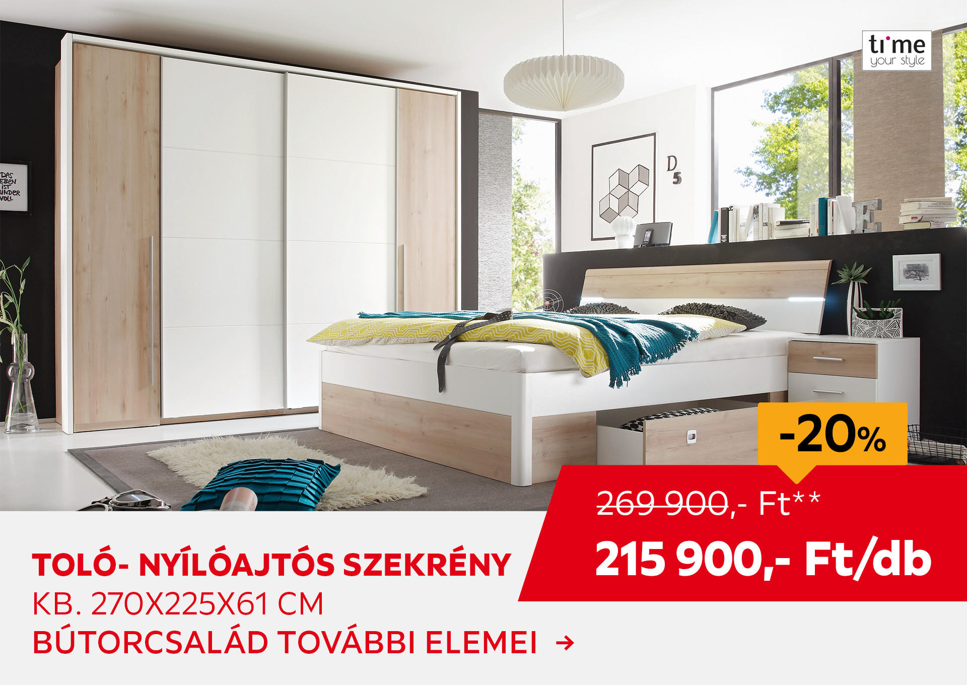 TOLÓ- NYÍLÓAJTÓS SZEKRÉNY kb. 270 x 225 x 61 cm Kiemelt termék 269900 Ft.- helyett 215900 Ft.-