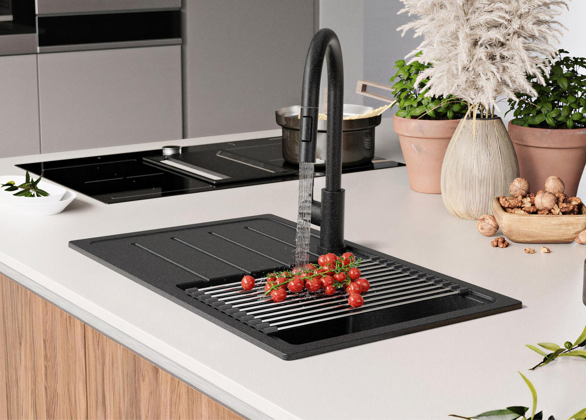 SPÜLBECKEN Kopenhagen Easy, 2-er set Anthrazit 70/44 cm 1 Becken + Ablauf-Set ab 45er Unterschrank - Chromfarben/Anthrazit, Kunststoff (70/20/44cm) - Primagran