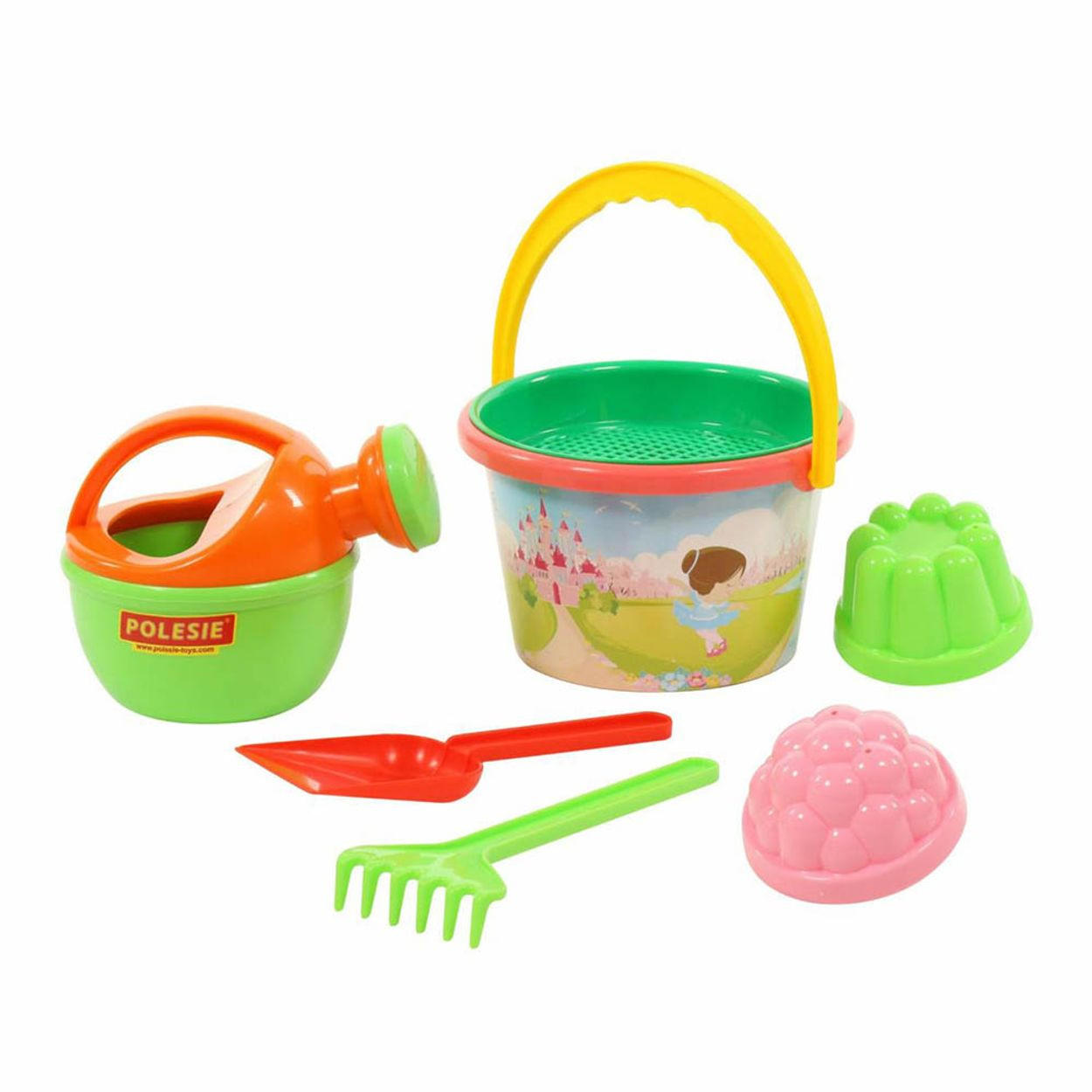 SANDSPIELZEUG-SET 658 bunt 6-teilig, Eimer, Schaufel, Gießkanne, Förmchen, Rechen, Kunststoff - Multicolor, Kunststoff (17/16/19cm) - Polesie