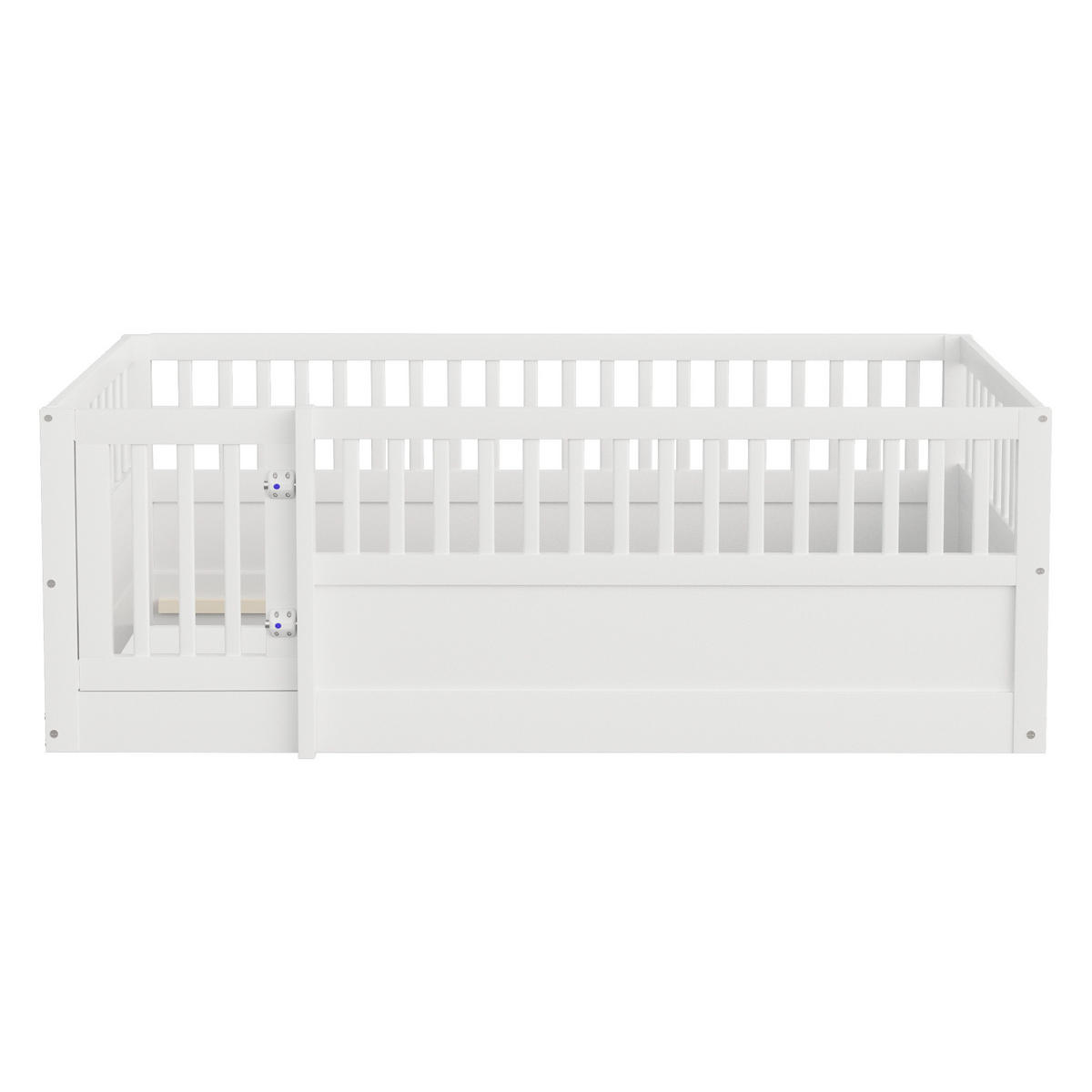 KINDEREINZELBETTEN aus Massivholz 90 x 200 cm in Weiß mit Zaun und Tür - Weiß, Holz (90/200cm) - Modfu