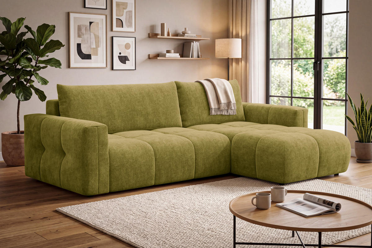 ECKSOFA VERONA 4-Sitzer rechts, Khaki - Schwarz/Grün, Holz/Textil (266/173cm) - Courtois Laville