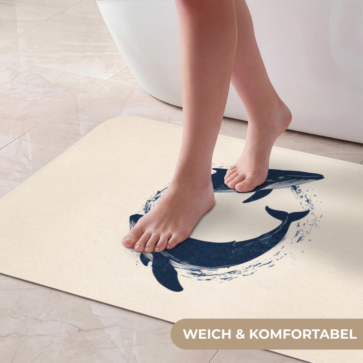 BADEMATTE Wale - Spritzer - Kreis - Dunkelblau 80x50 cm - Dunkelblau, Kunststoff/Textil (80/50cm)
