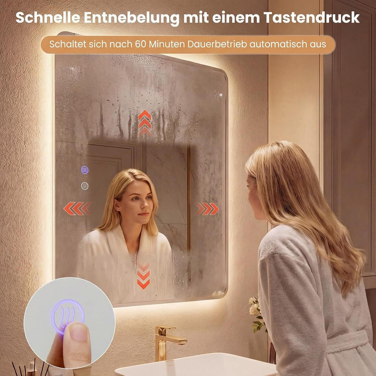BADSPIEGEL mit Beleuchtung silber - Silberfarben, Glas (70/50/3cm) - COSTWAY