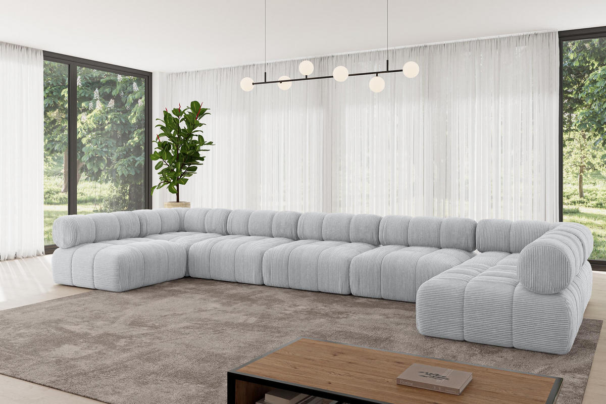 WOHNLANDSCHAFT modulares Sofa Garvo-U3 - 475x190x70 cm Grau Cord - Grau, Holzwerkstoff/Textil (475/70/190cm) - ALTDECOR