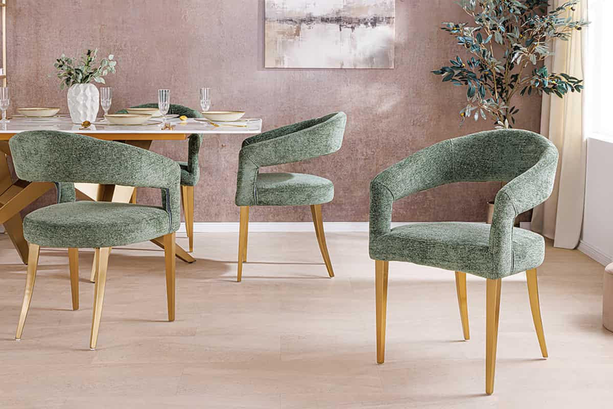 STUHL BOUTIQUE Strukturstoff Grün 80 cm - Goldfarben/Grün, Textil/Metall (56/81/54cm) - riess-ambiente