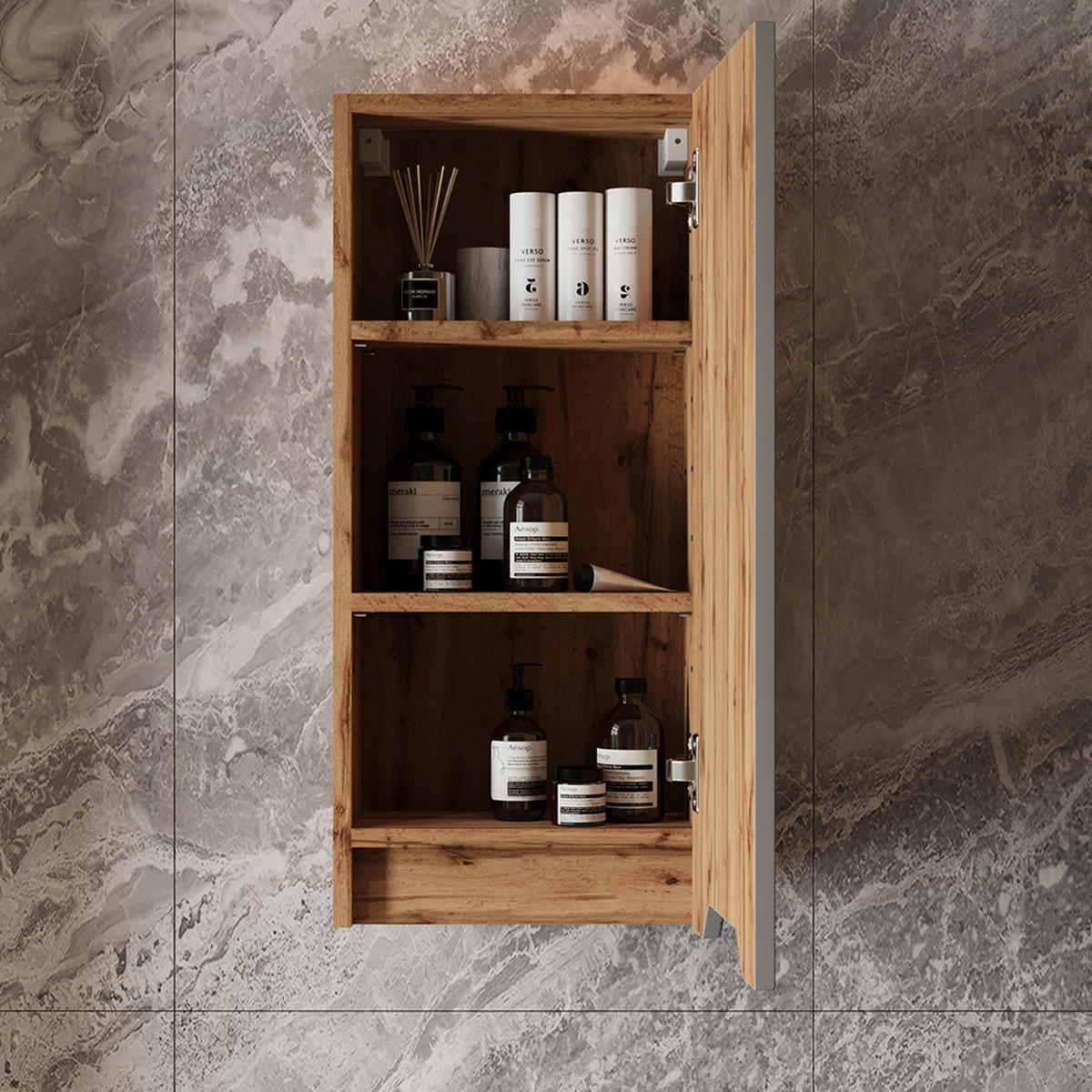 BADSCHRANK Lotta Eiche/grau gestreift 20 x 72.6 cm - Eichefarben/Grau, Holzwerkstoff (20/72.6/33cm) - Vicco