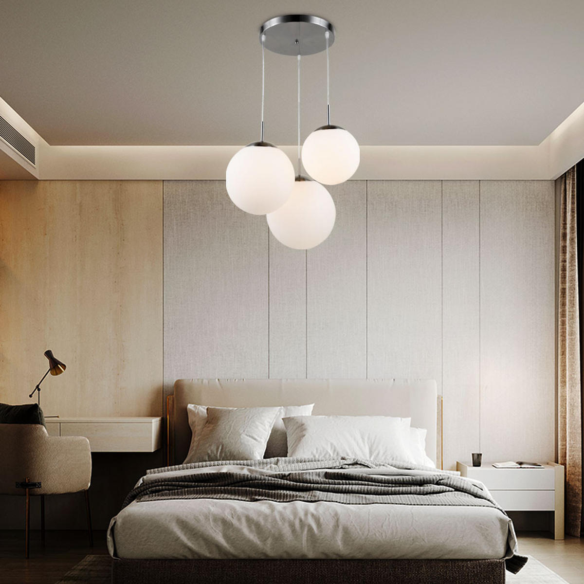 LED HÄNGELEUCHTE Joel Nickel Matt Weiß - Weiß, Glas (51.5/51.5/80cm) - Globo Lighting